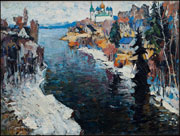Горбатов Константин Иванович (1876–1945).<br>«Пейзаж с рекой и церковью», 1916 г.