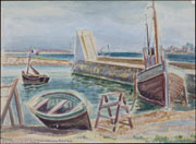 Исаев Николай Александрович (1891–1977) «Пейзаж с рыбацкими лодками», начало 1950-х гг.