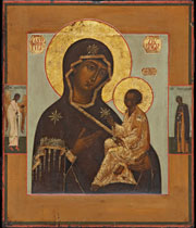 Икона «Богоматерь Тихвинская  с Ангелом Хранителем и преподобной Параскевой на полях»