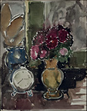 Сафронова Антонина Федоровна (1892–1966) «Натюрморт с цветами и будильником», 1950-е гг.