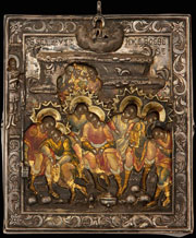 Икона «Семь спящих отроков Эфесских и святой Никита» в серебряном окладе