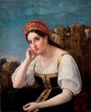 Неизвестный художник (Лазарев Е. − ?)<br />«Девушка в русском костюме», 1853 г.