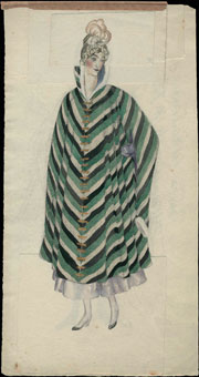 Тырса Николай Андреевич (1887−1942)<br />«Дама в полосатой накидке». Эскиз платья, 1930-е гг.