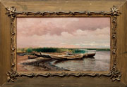 Судковский Руфин (Руфим) Гаврилович (1850 −1885)<br />«Берег реки. Лодки». Этюд, конец 1870-х – начало 1880-х гг.