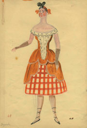 Шухаев Василий Иванович (1887−1973)<br />«Девушка в клетчатой юбке». Эскиз театрального костюма, 1945 г.